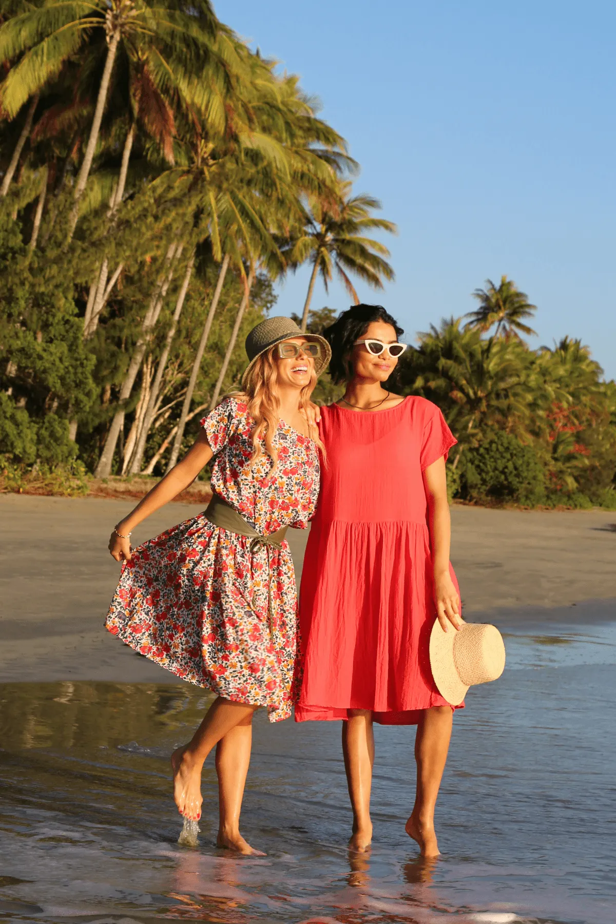 Pacific Drop Waist Dress Tangerine in Seersucker