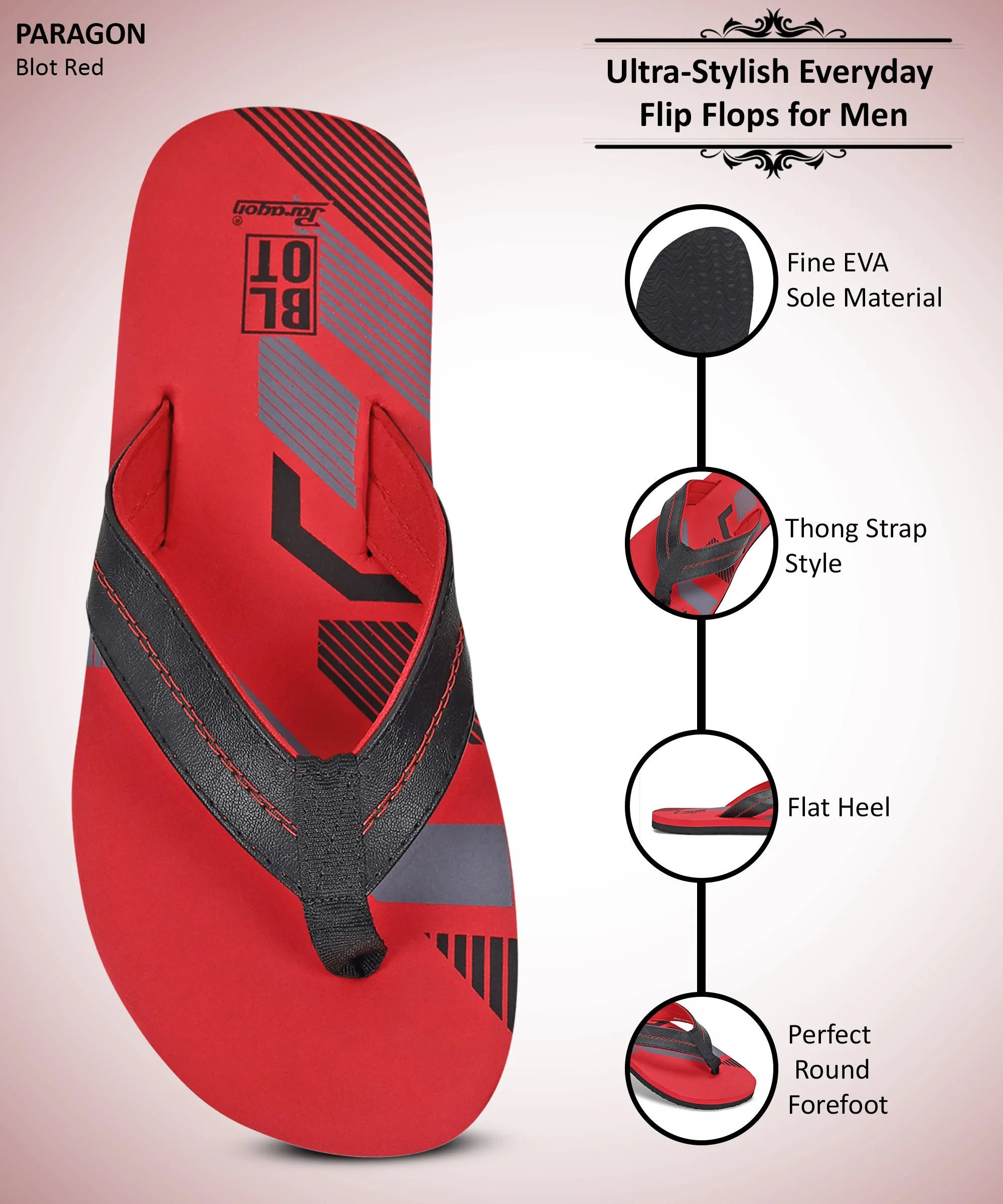 Paragon Blot K3306G Men Stylish Lightweight Flipflops | Casual & Comfortable Daily-wear Slippers for Indoor & Outdoor | For Everyday Use