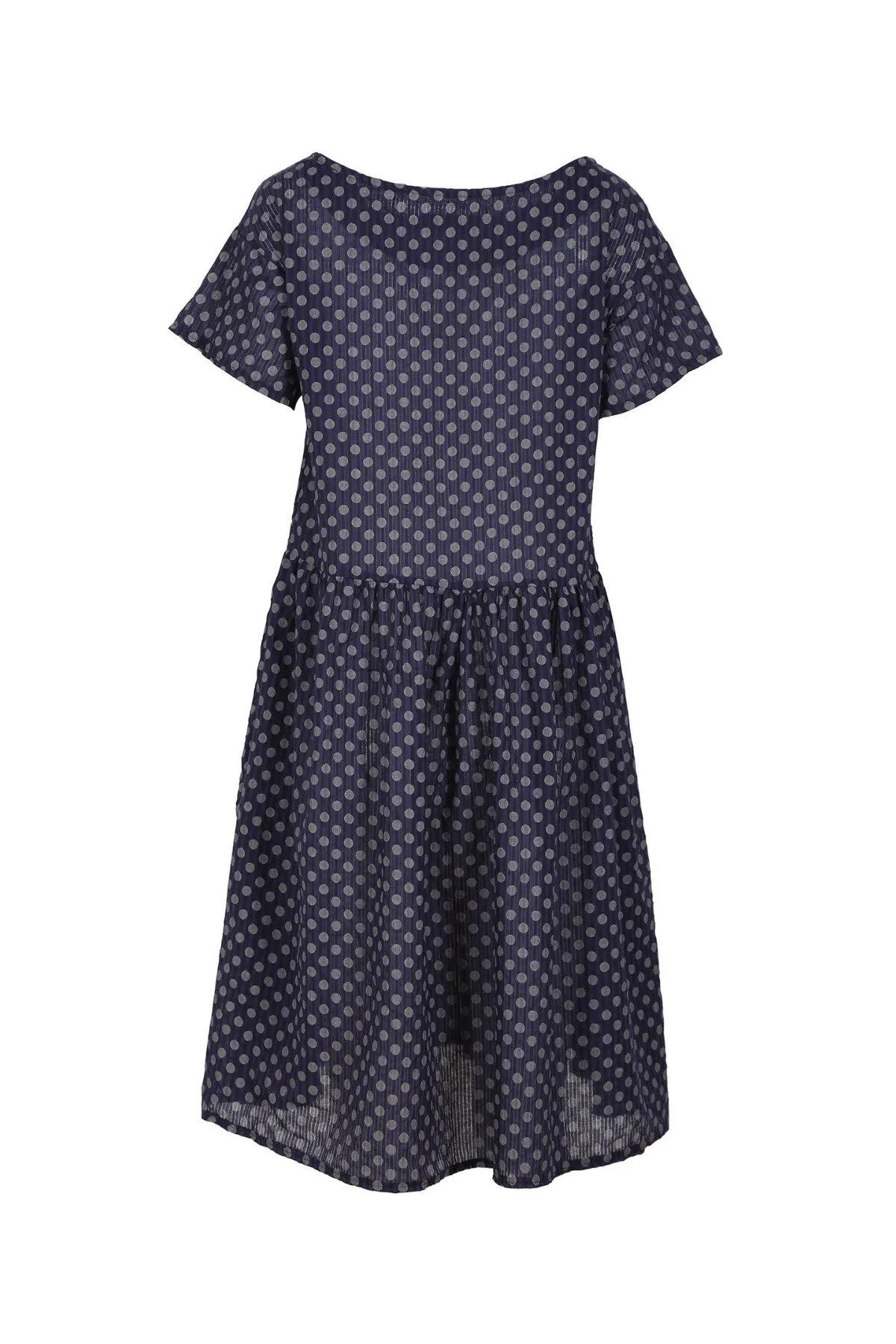 Polka Dot Drop Waist Dress Navy in Seersucker