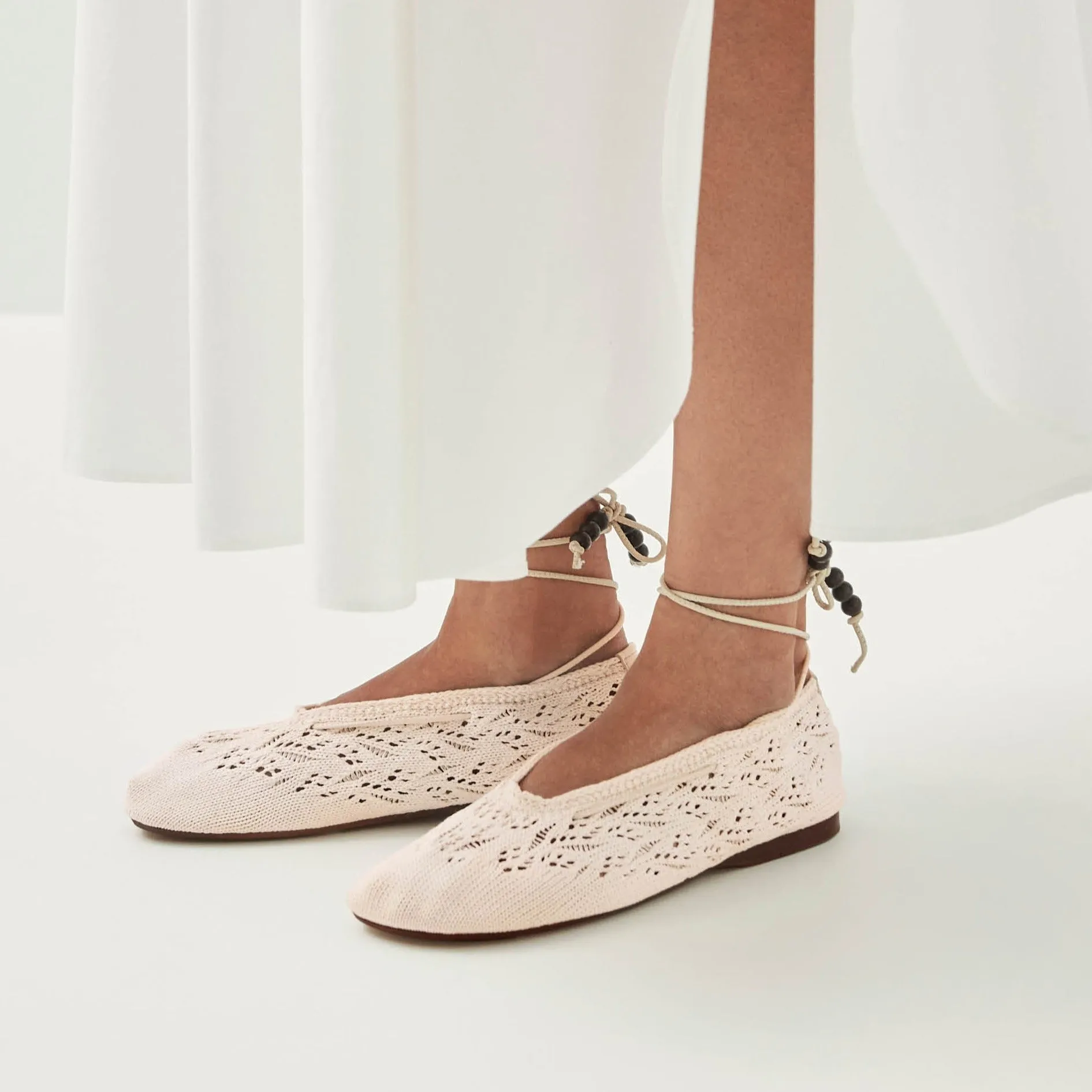 Rosemary Crochet Cream Ballet Flats