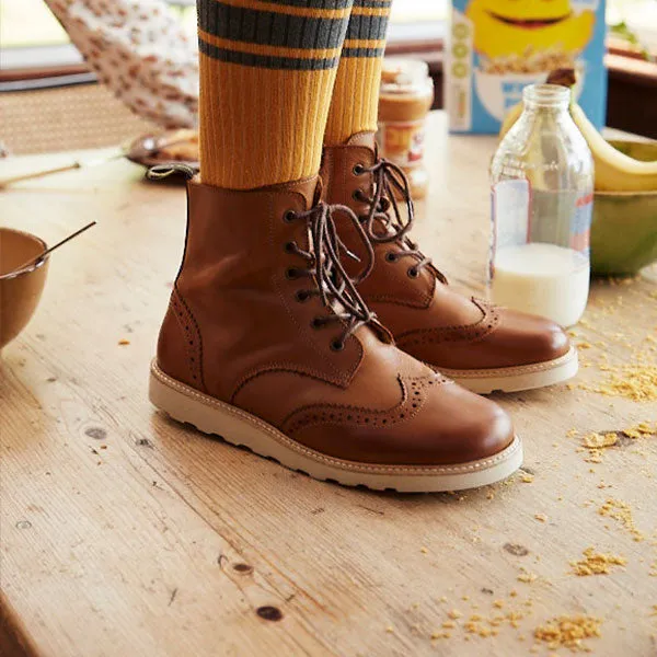 Sidney Brogue Kids Boot Tan Burnished Leather