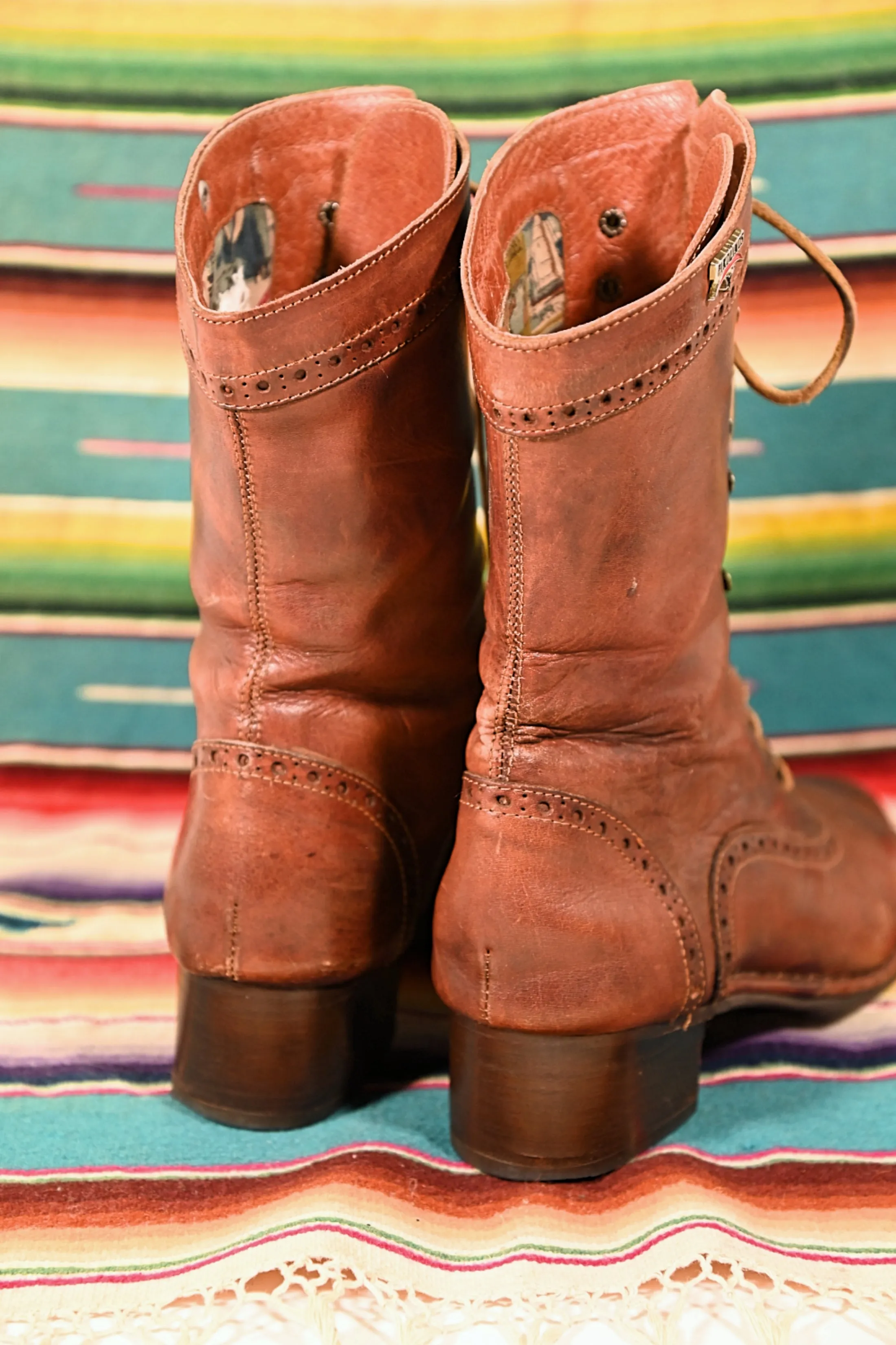 SOLD Vintage 70s Brown Leather Granny Lace Up Boots, Victorian Revival Well Worn Boots, Pikolinos SZ 8