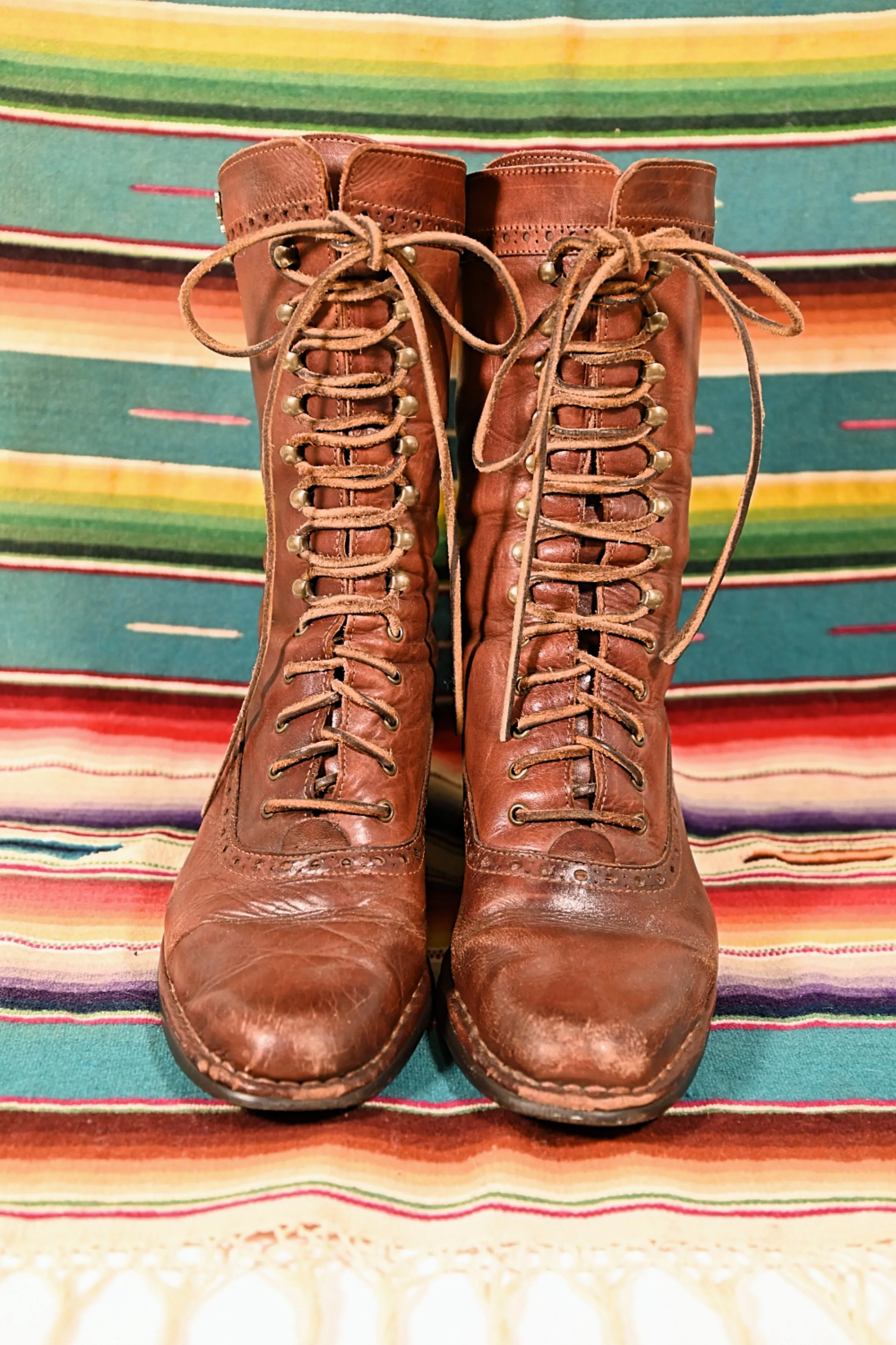 SOLD Vintage 70s Brown Leather Granny Lace Up Boots, Victorian Revival Well Worn Boots, Pikolinos SZ 8