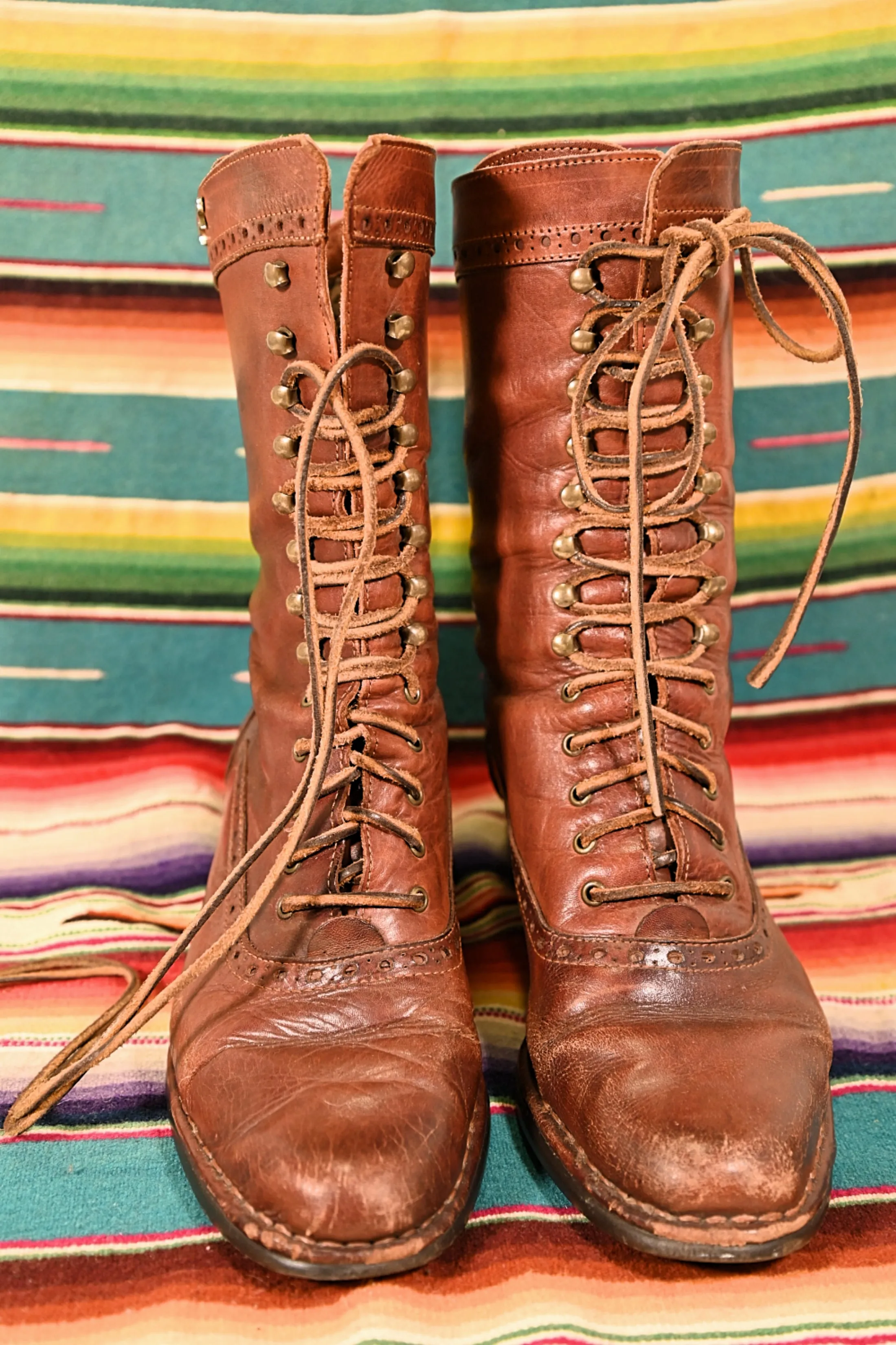 SOLD Vintage 70s Brown Leather Granny Lace Up Boots, Victorian Revival Well Worn Boots, Pikolinos SZ 8