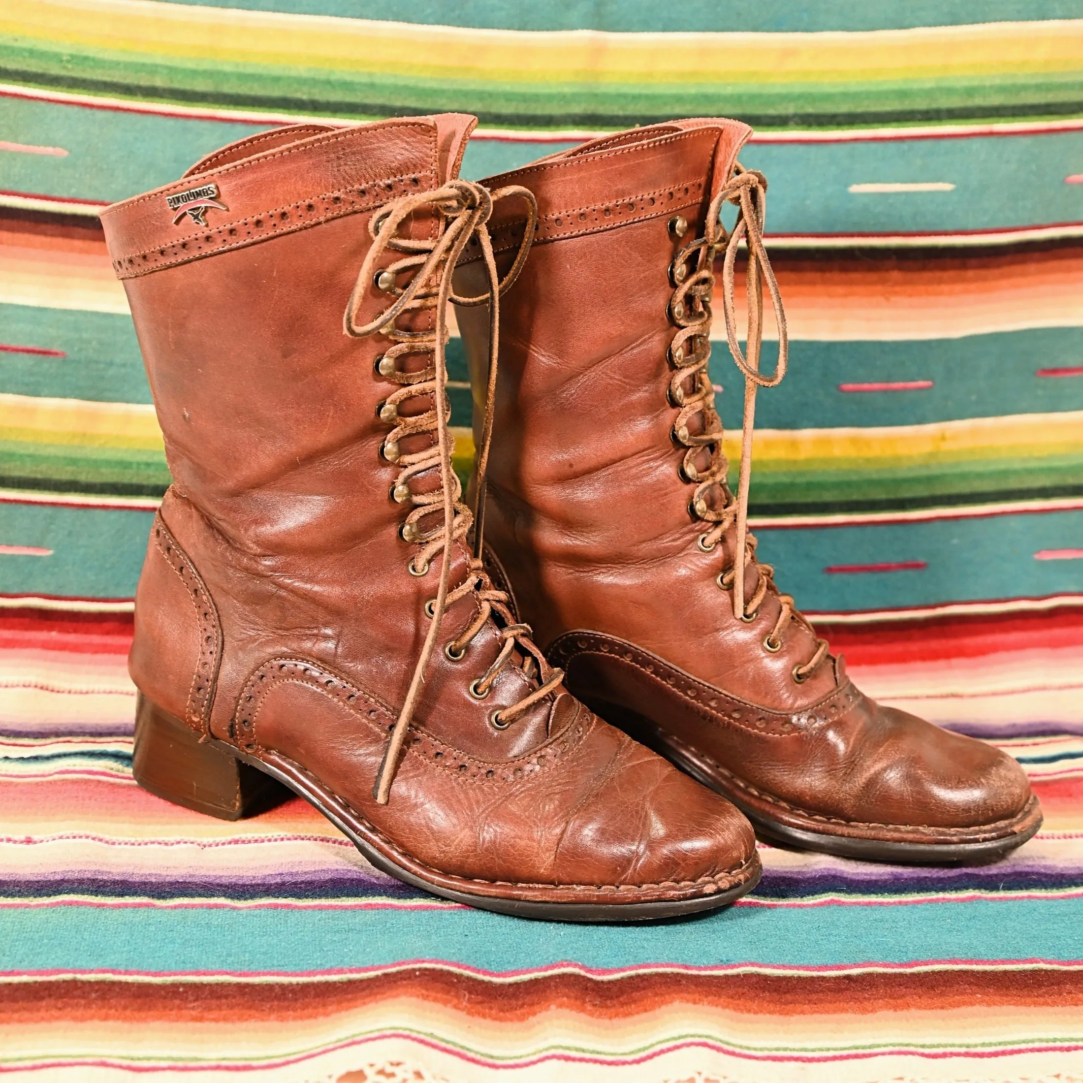 SOLD Vintage 70s Brown Leather Granny Lace Up Boots, Victorian Revival Well Worn Boots, Pikolinos SZ 8