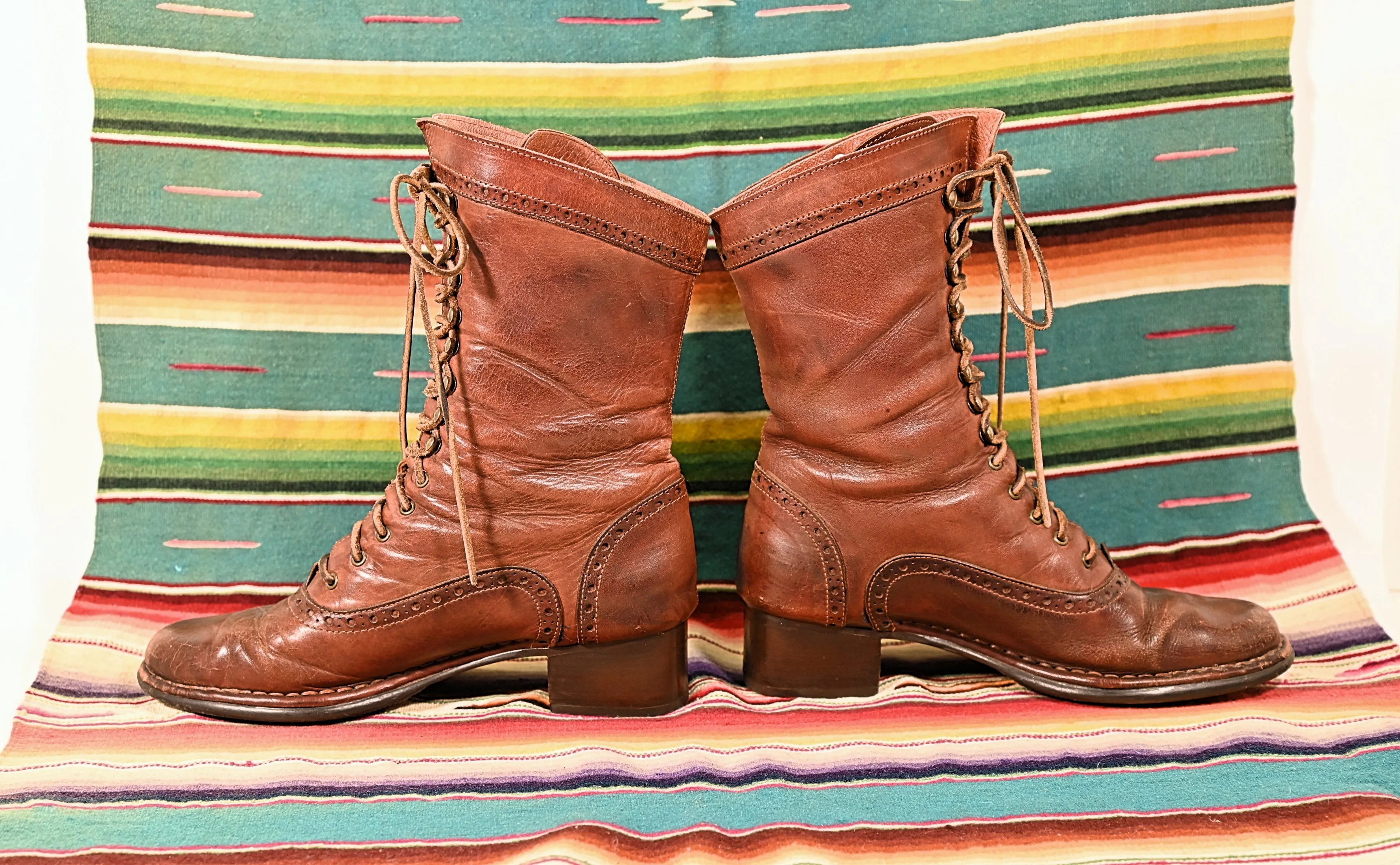 SOLD Vintage 70s Brown Leather Granny Lace Up Boots, Victorian Revival Well Worn Boots, Pikolinos SZ 8