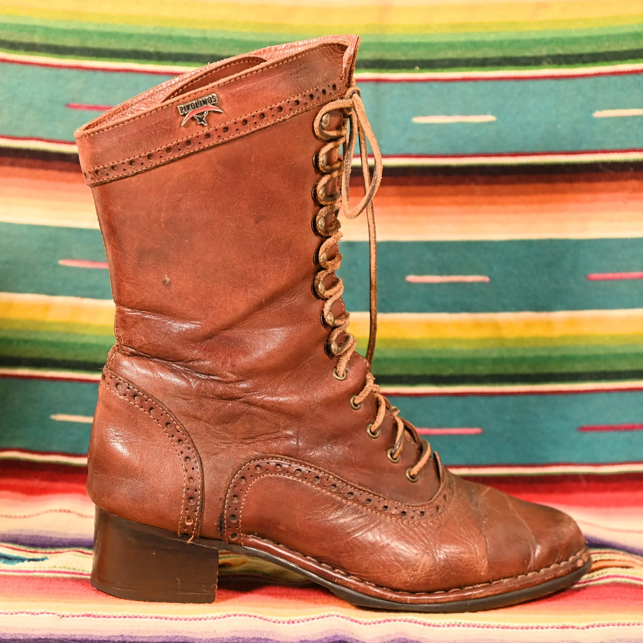 SOLD Vintage 70s Brown Leather Granny Lace Up Boots, Victorian Revival Well Worn Boots, Pikolinos SZ 8