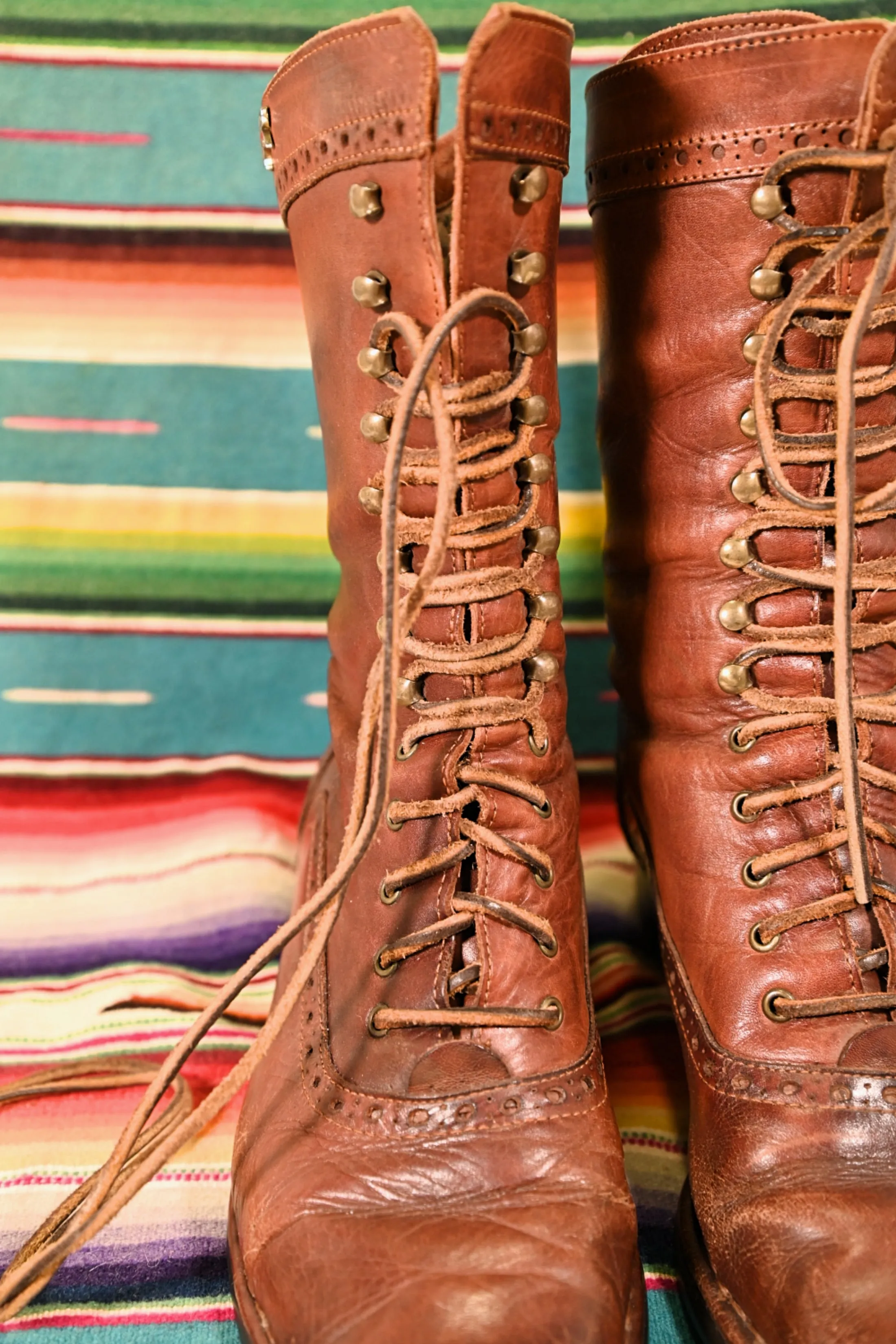 SOLD Vintage 70s Brown Leather Granny Lace Up Boots, Victorian Revival Well Worn Boots, Pikolinos SZ 8