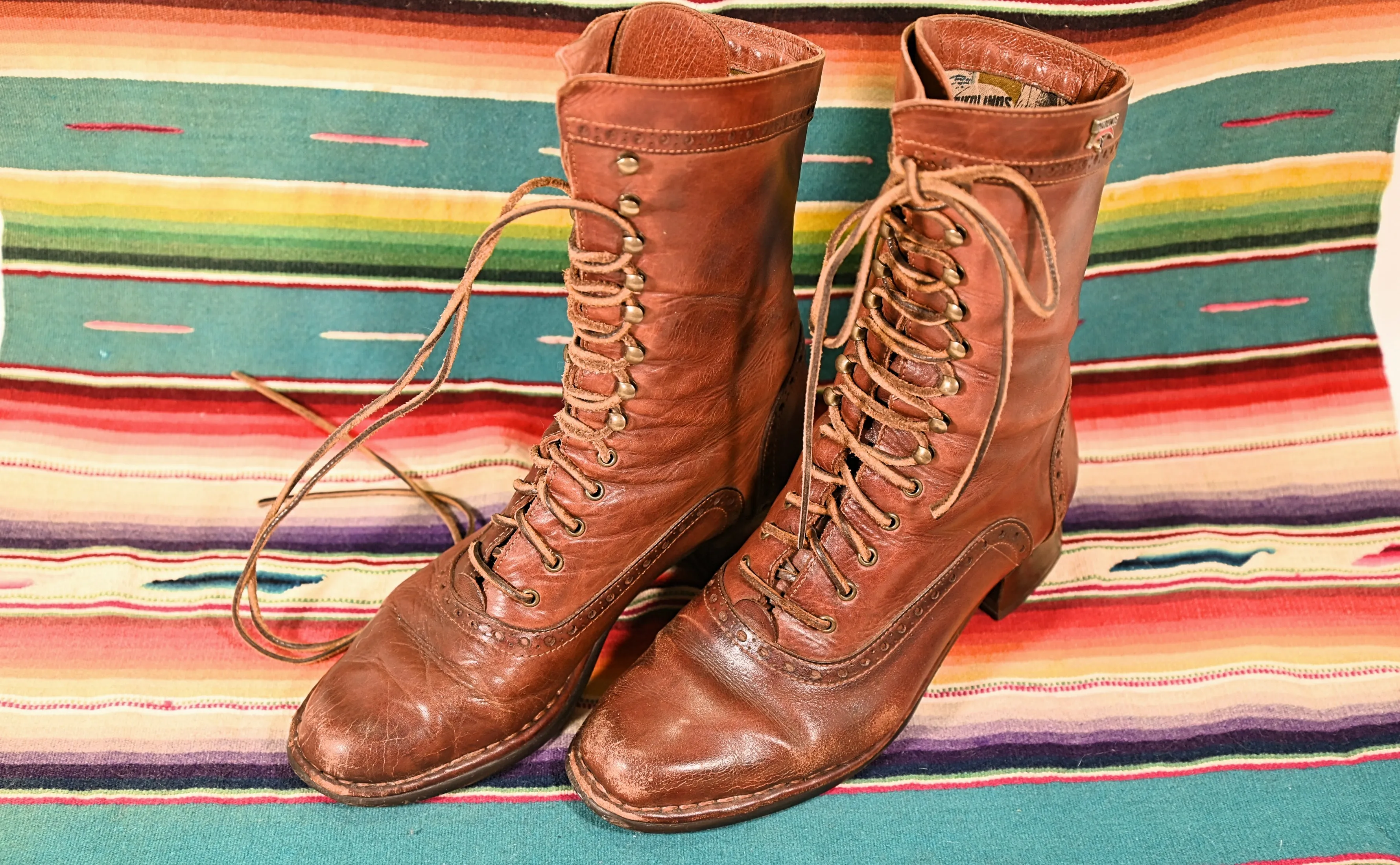 SOLD Vintage 70s Brown Leather Granny Lace Up Boots, Victorian Revival Well Worn Boots, Pikolinos SZ 8