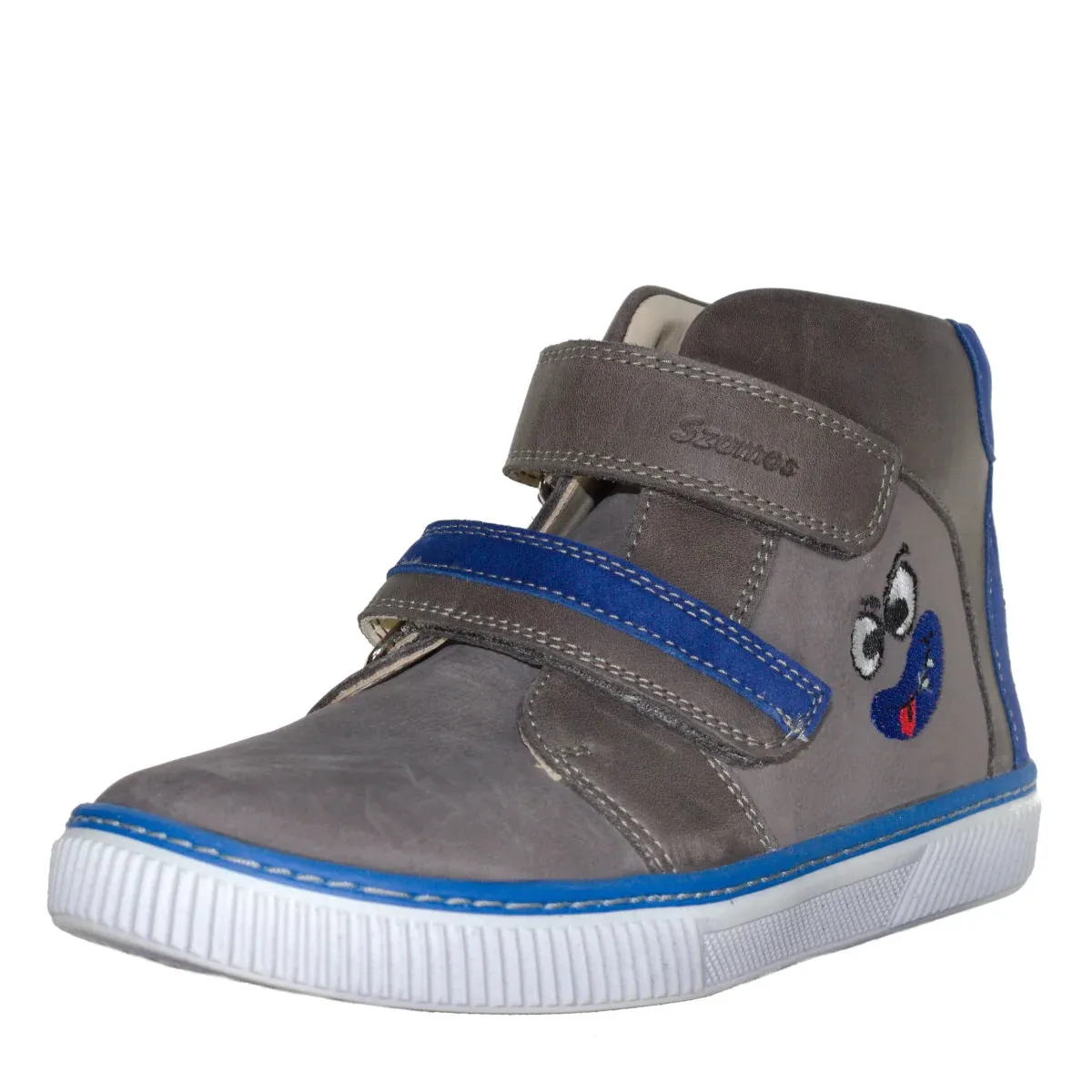 Szamos Kid Boy High-Top Shoes Grey With Blue Monster Face - Made In Europe