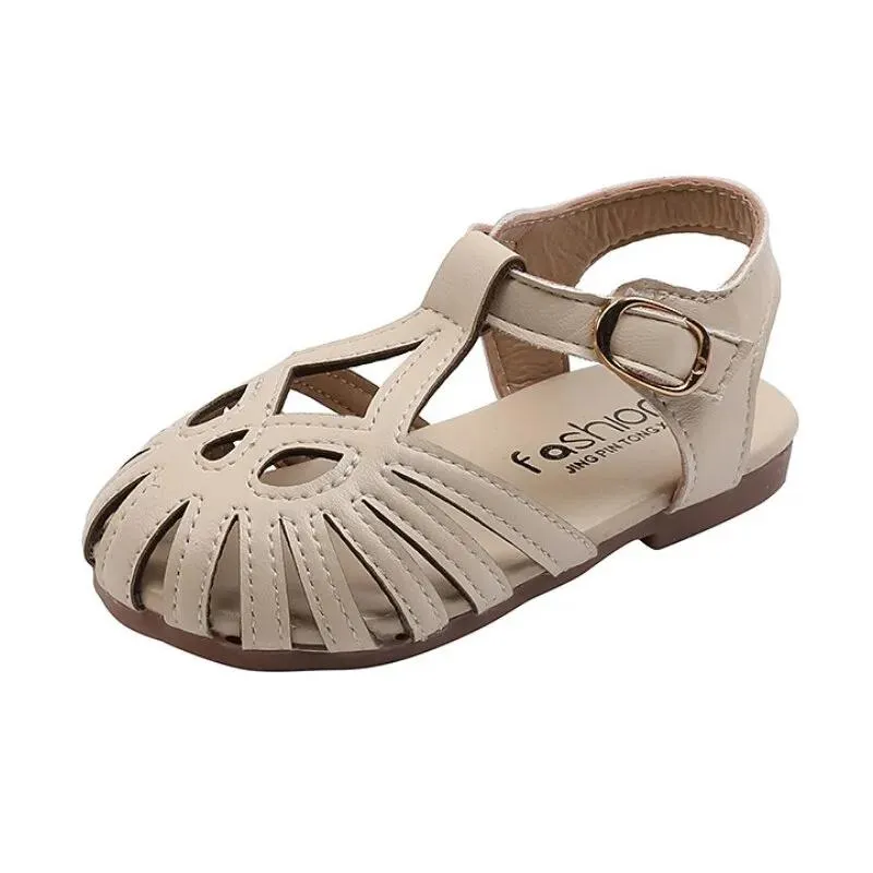 T-Strap Pink and Beige Anti Slip Sandals for Girls