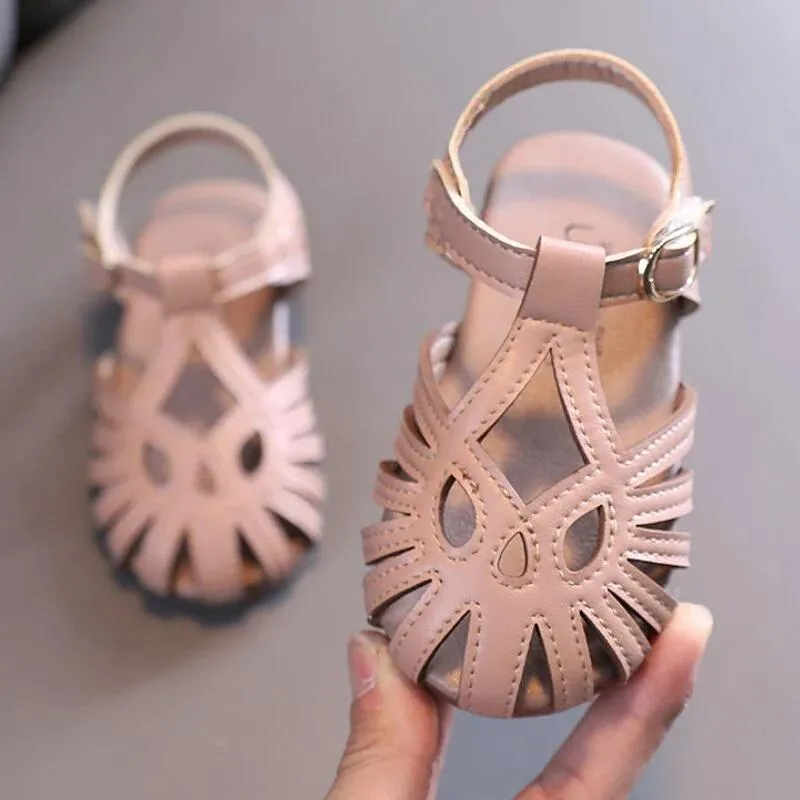 T-Strap Pink and Beige Anti Slip Sandals for Girls