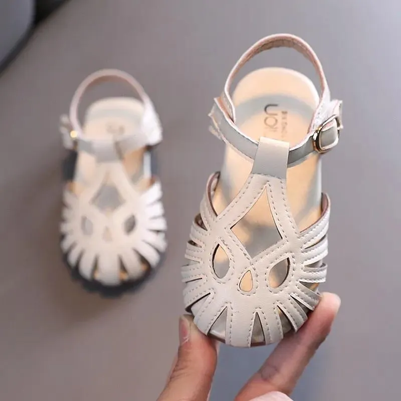 T-Strap Pink and Beige Anti Slip Sandals for Girls