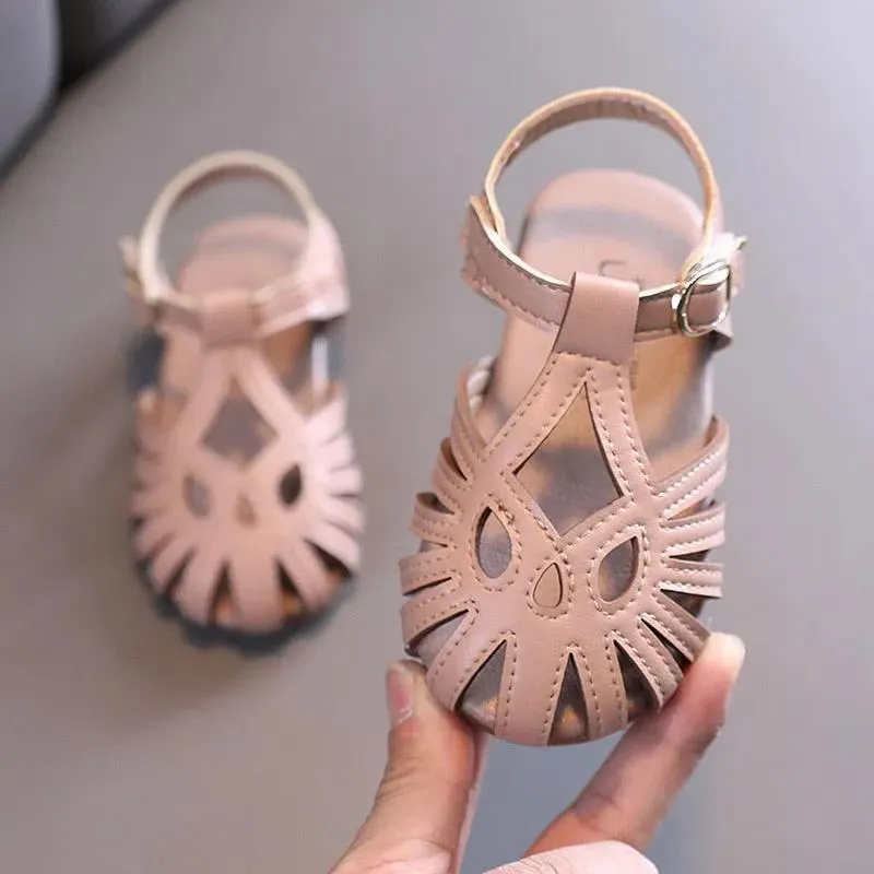 T-Strap Pink and Beige Anti Slip Sandals for Girls